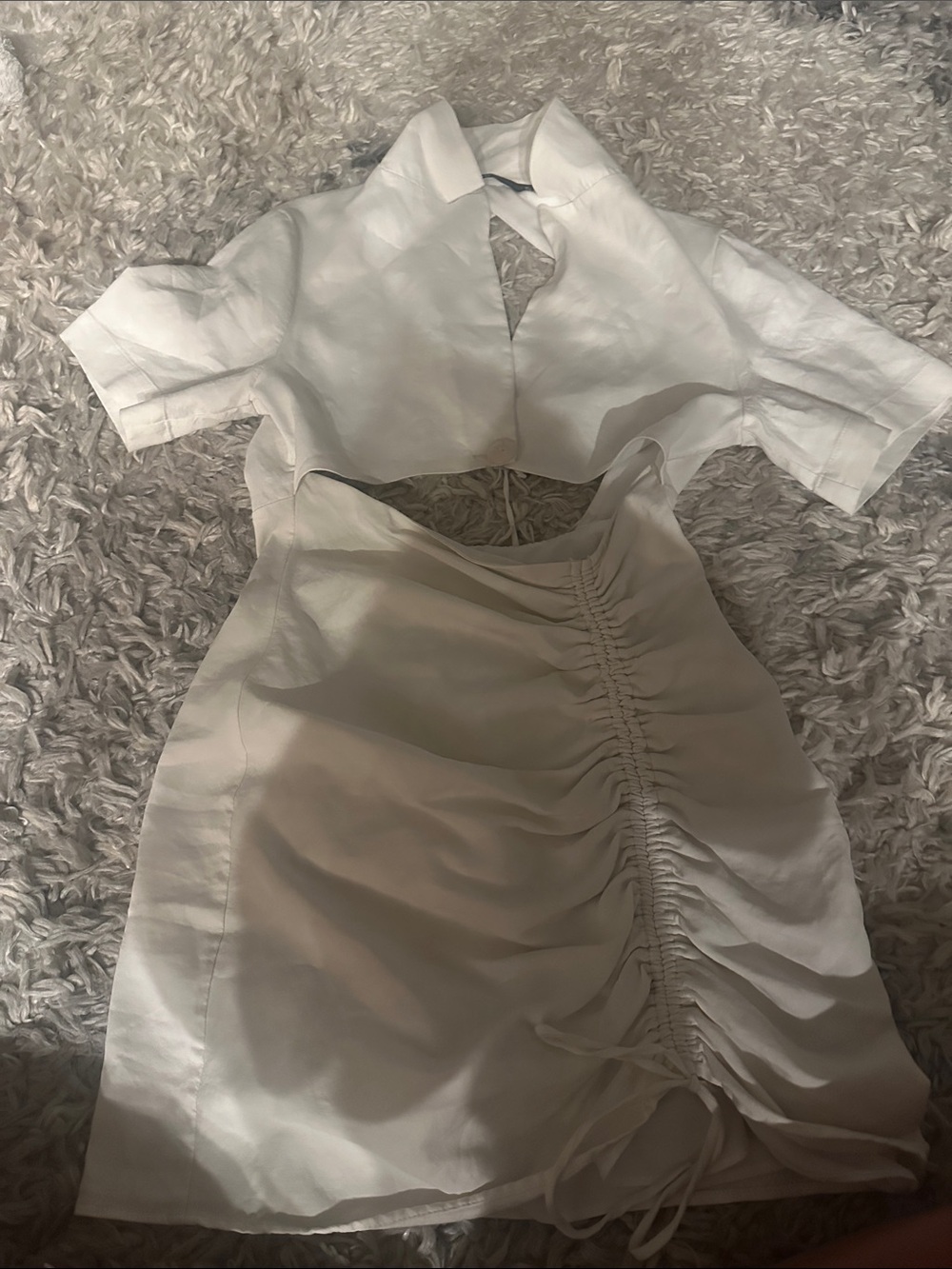Zara White Ruched Cutout Mini Dress - Women